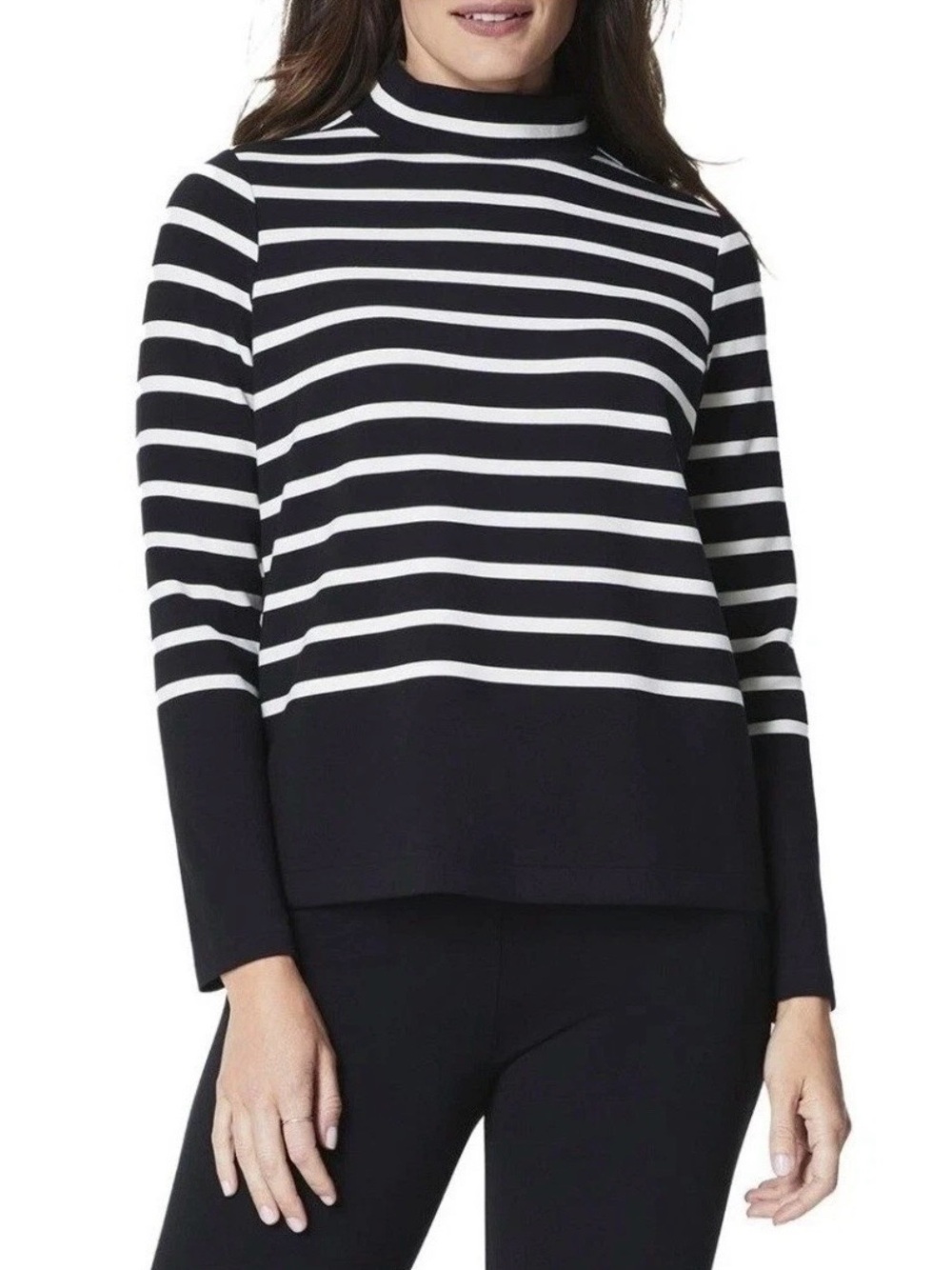 Spanx Air Essentials Mock Neck LS Striped Top L Large